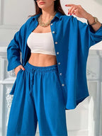 Casual Solid Women Set Tracksuit Women Long Sleeve Single-breasted Shirt and Harem Pants Two Piece Sets Female Fashion Outfits