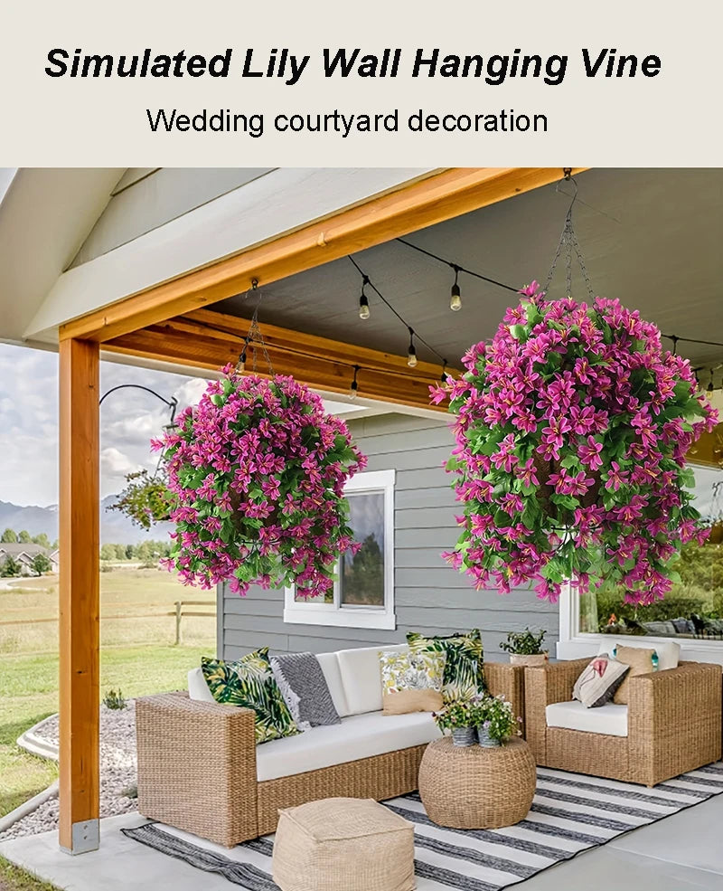 1/2/3/6pcs Artificial Flowers Garden Decor Artificial Flower Decoration Wedding Party Outdoor Courtyard Hanging Red Lily Flower