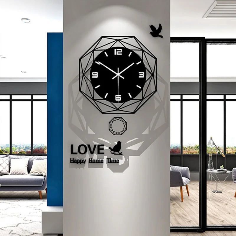 Polygonal Swinging Wall Clock with Swinging Function Suitable for Living Room Office Living Room Decoration Clock
