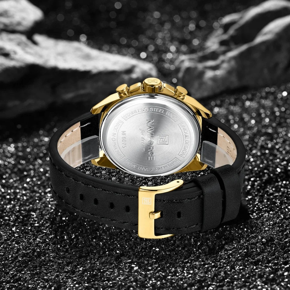 NAVIFORCE  Hands Wristwatches Genuine Leather Strap Alloy Case Casual Watches Dress Watch for Men Waterproof with Date Luminous