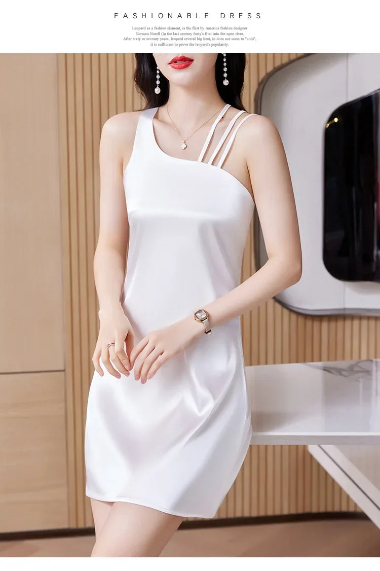 Silk Satin Halter Dress Spring Summer Sleeveless Base Vest Skirt Irregular Inner Wear Women's Clothing Dress Style