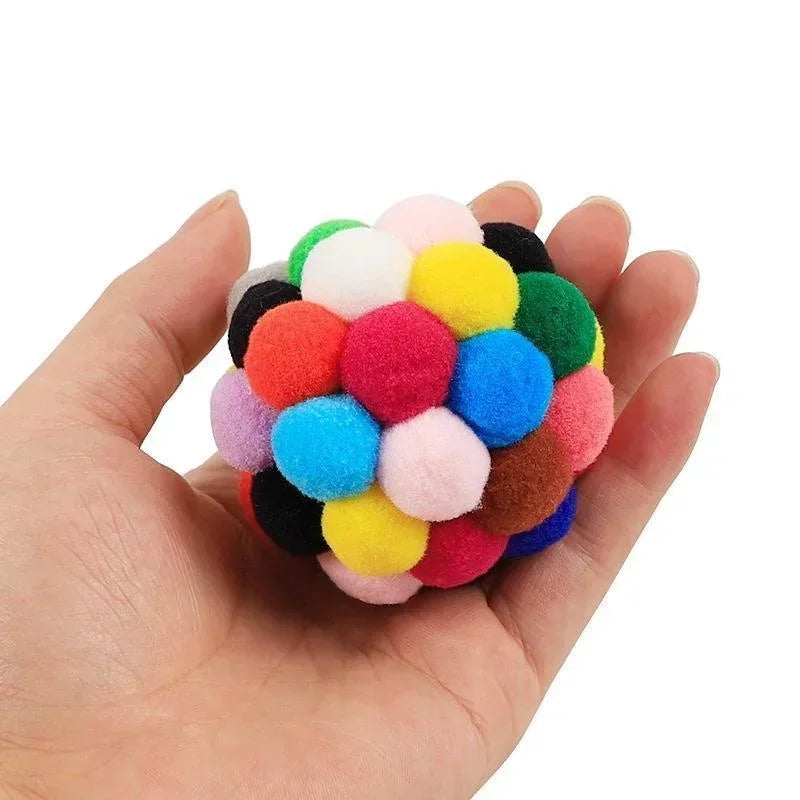 Pet Toy Cat Toys Cat Plush Ball Toys Pet Bouncy Bell Ball Toy Colorful Pompoms Pet Supplies Random Color