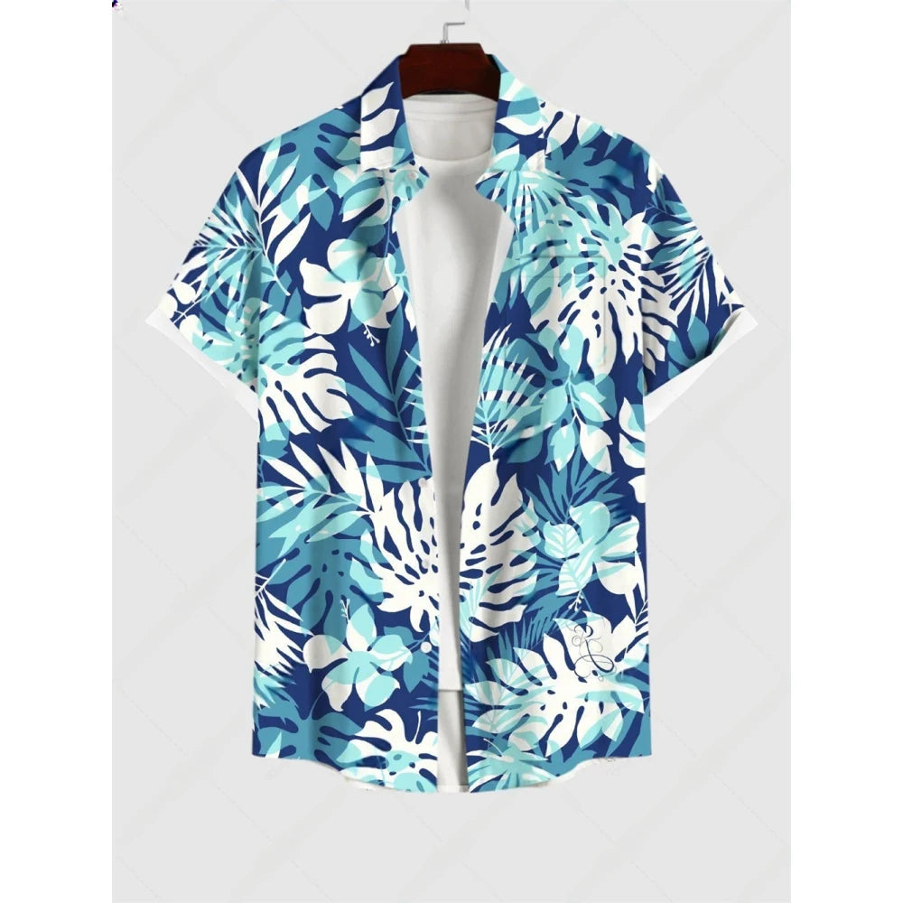 Hawaiian Men's Summer Casual Flower Korean Retro Shirt Geometric Print Short Sleeve Tops Casual Shirt for Men Short Sleeve Shirt