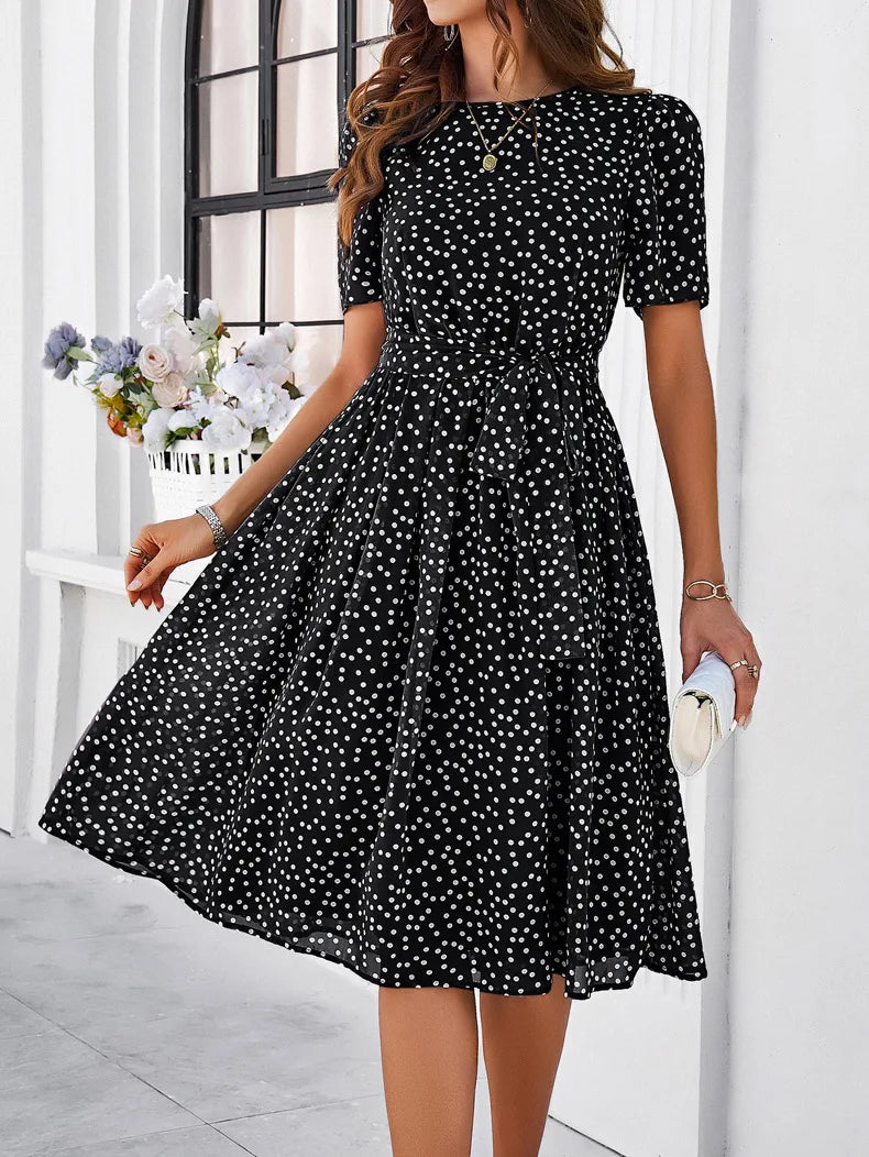 Casual Loose Printed Dot Short Dresses For Women 2025 Fashion Summer Women's A-Line Midi Dress Elegant Vintage Female Dresses