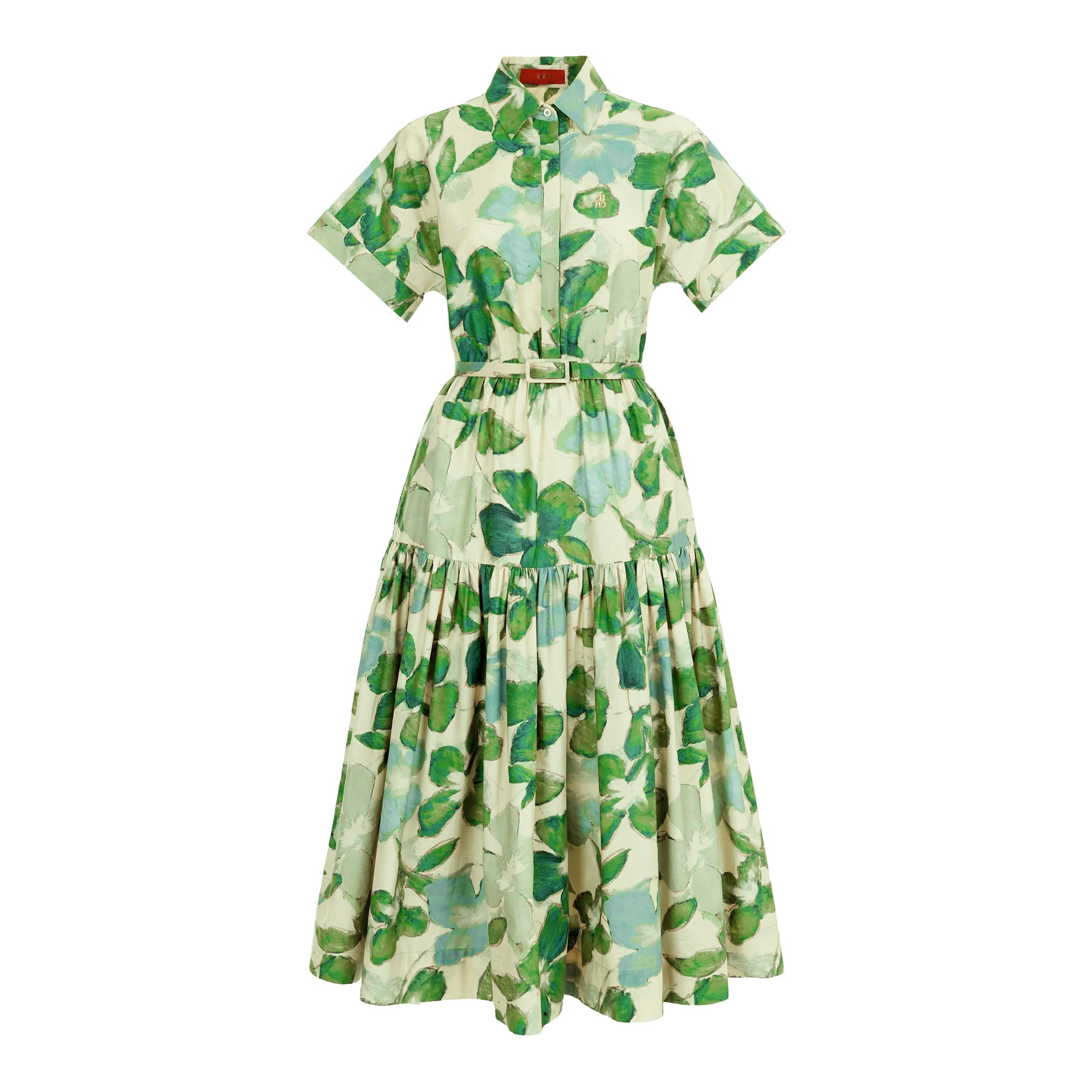 Casual Women Dress Short Sleeve Pleated Cake Dress Belt Design Hanging Down A Line Elegant Dress Summer Female Shirt Dress