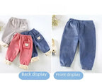 Autumn/winter Children's Fleece-lined Corduroy Pants Stylish Embroidery Casual Warm Trousers For Boys Girls