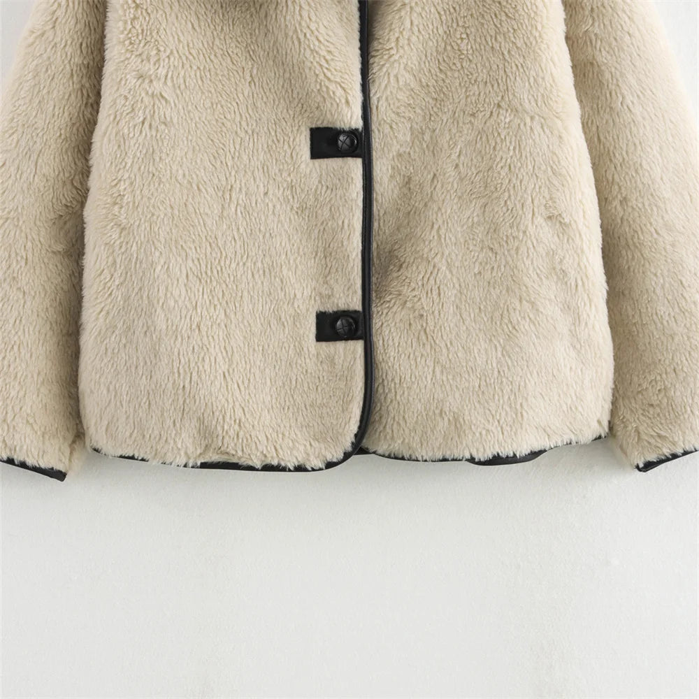 Zach Ailsa Women's Big Collar Fur Integrated Plush Coat Autumn/Winter New Solid Color Long Sleeve Warm Jacket