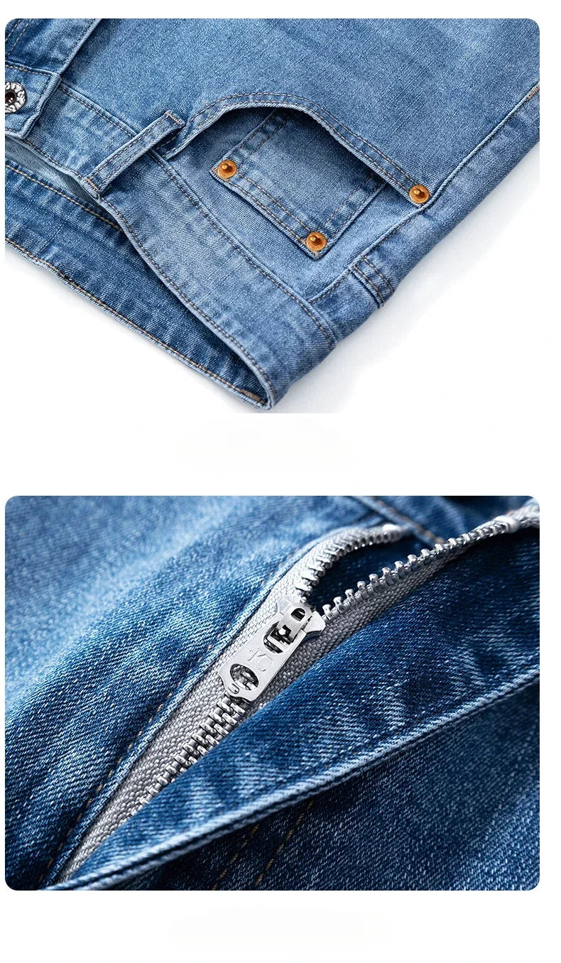 Summer Thin Straight Jeans Men's Clothing Soft Breathable Trousers Male Brand Comfortable Business Loose Denim Pants Retro Y2K