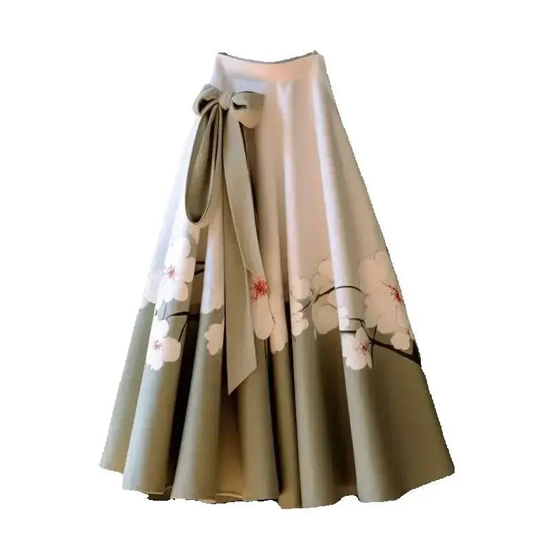 2025 Retro Chinese Hanfu Printed Color Horse Face Skirt Women's Skirts Fashion Versatile Folded Loose Woman Lady Girls Skirts
