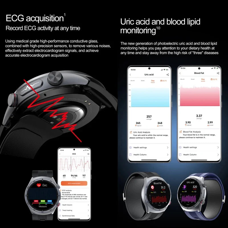 Sapphire Glass AMOLED Blood Pressure Smart Watches ECG Blood Oxygen Blood Pressure Air Pump Sport Health Tracking Smartwatch NFC