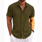 Men Cotton Linen Hot Sale Men's Short-Sleeved Shirts Summer Solid Color Turn-down Collar Casual Beach Style Plus Size Tops