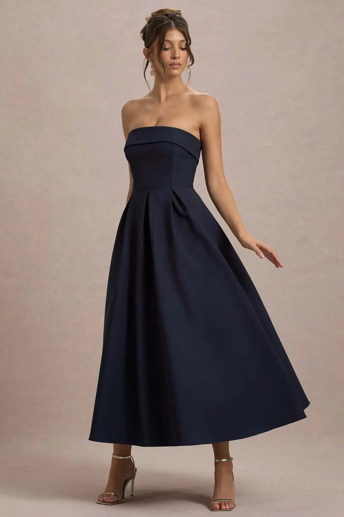 2025 French Fashion Elegant Long Evening Dress Women High-end Solid  Sleeveless Strapless Party Dress Chic Minimalist Clothes