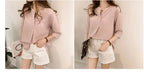 Office Lady Women's Clothing Fashion Casual Striped Loose Three Quarter Sleeve Summer Thin Simplicity Round Neck Button Blouses