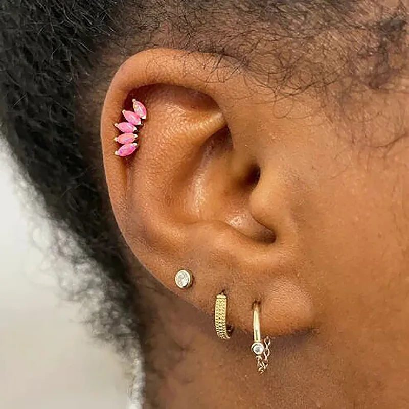 Piercing Helix Lobe Hoop Chain Earrings Zircon Gold Color Tragus Rook Ear Cartilage Accessories Women Jewelry Gift Wholesale