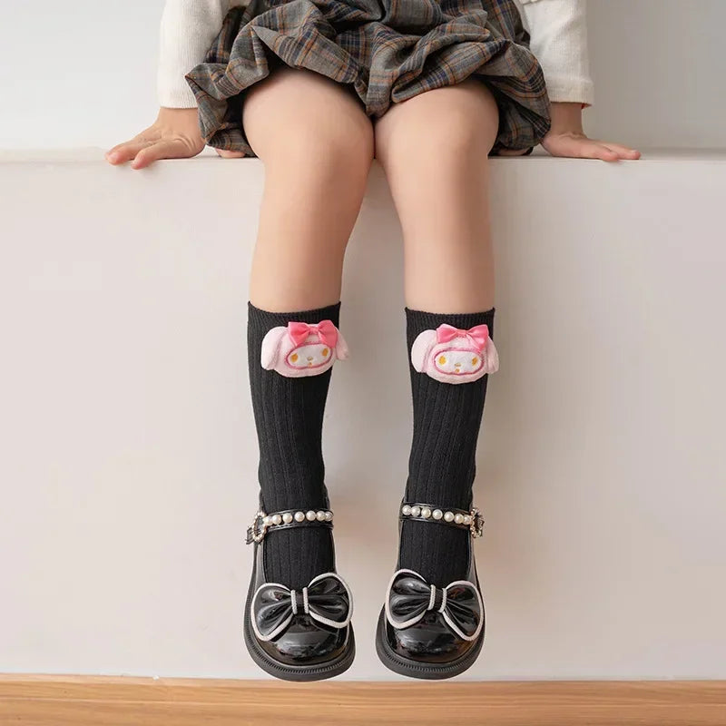 Kuromi Melody Cinnamoroll Kitty Cat Sanrio Socks for Children's Girls Cartoon Kawaii Korean Style Mid-Tube Trendy Student Socks