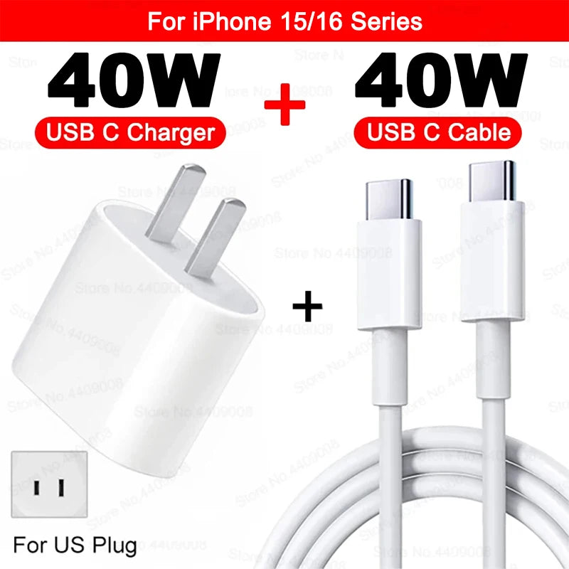 Original PD 40W Fast Charger For iPhone 15 11 12 13 14 16 Pro Max Charging Cable For iPhone USB Type C Charger Phone Accessories