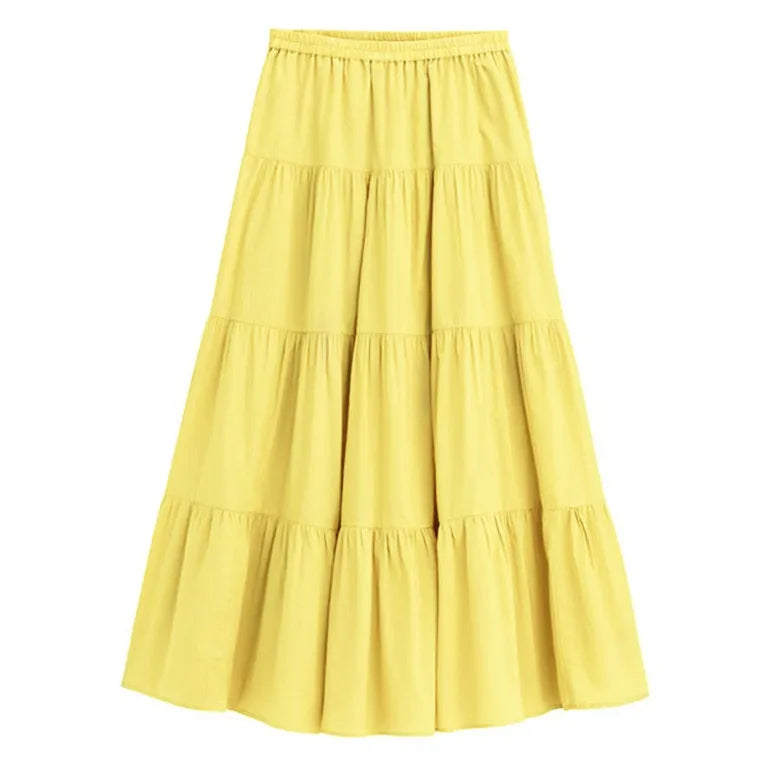 2024 Spring Autunm women Ruffle skirt fashion Summer cotton linen skirts long maxi party skirts red purple pink M-5XL 6XL 7XL