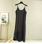 Women Summer Dresses Casual V Neck Full Under Slip Dress Spaghetti Strap Seamless Loose Split Bottming Thin All-Match Dress