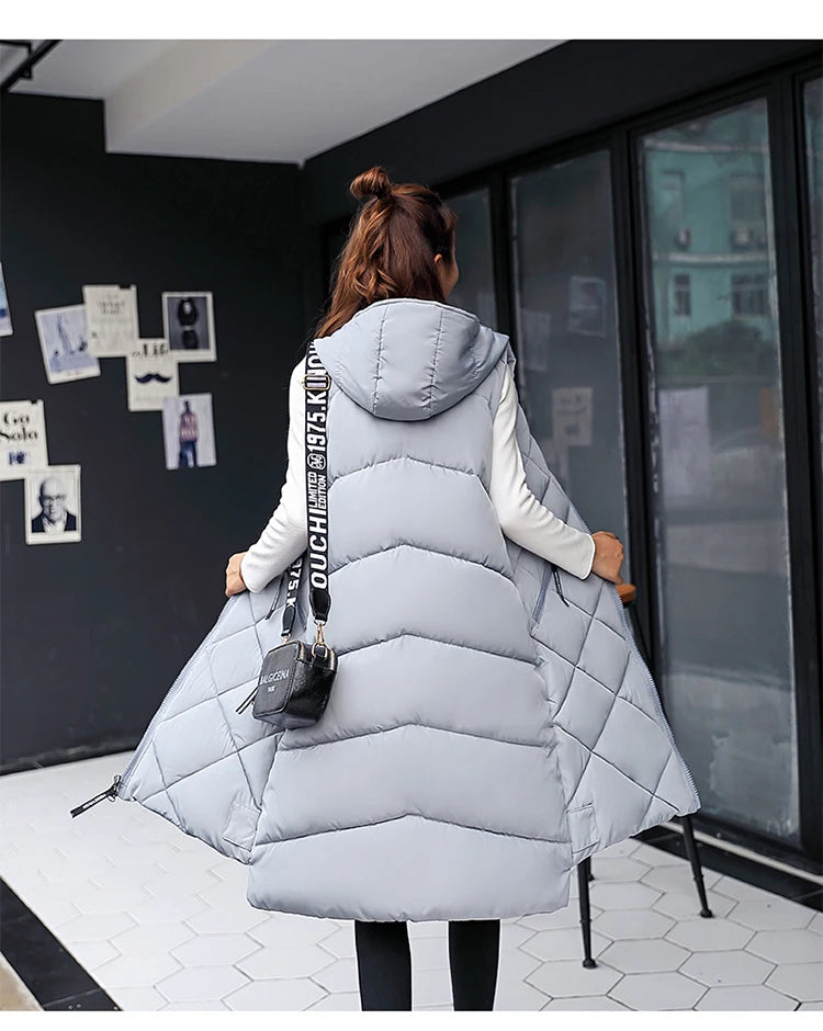 Women's Sleeveless Vest Long Down Padded Jacket Solid Color Hooded Loose Ladies Fashion Casual Warm Winter Jacket Vest Women