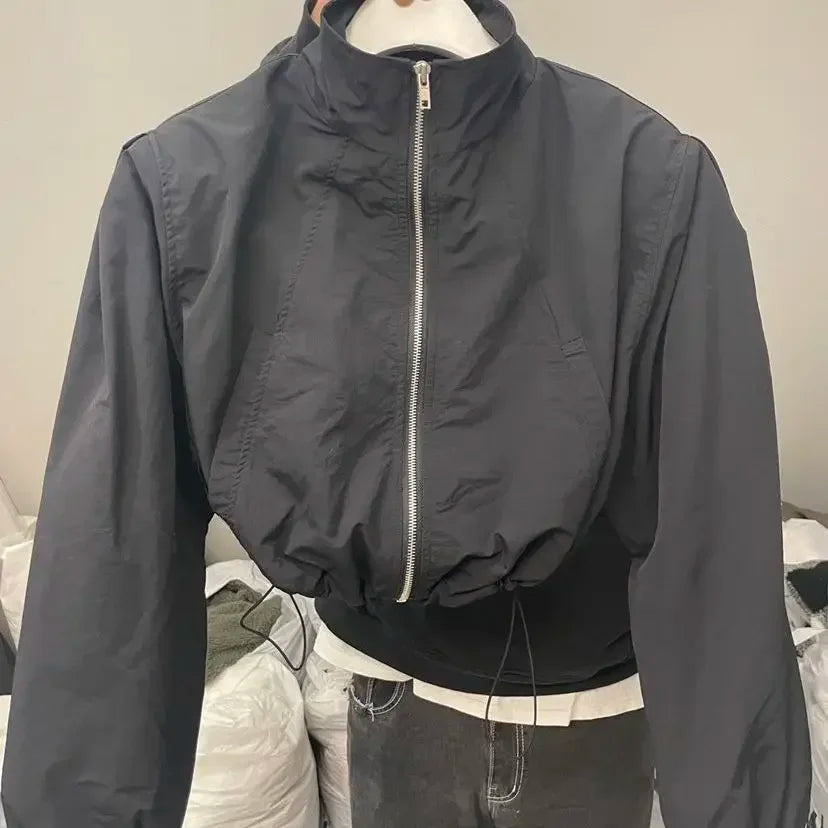 Autumn Vintage Women's Windbreaker Cropped Jackets Harajuku Oversized Streetwear Long Sleeve Casual Fashion Female Elegant Top