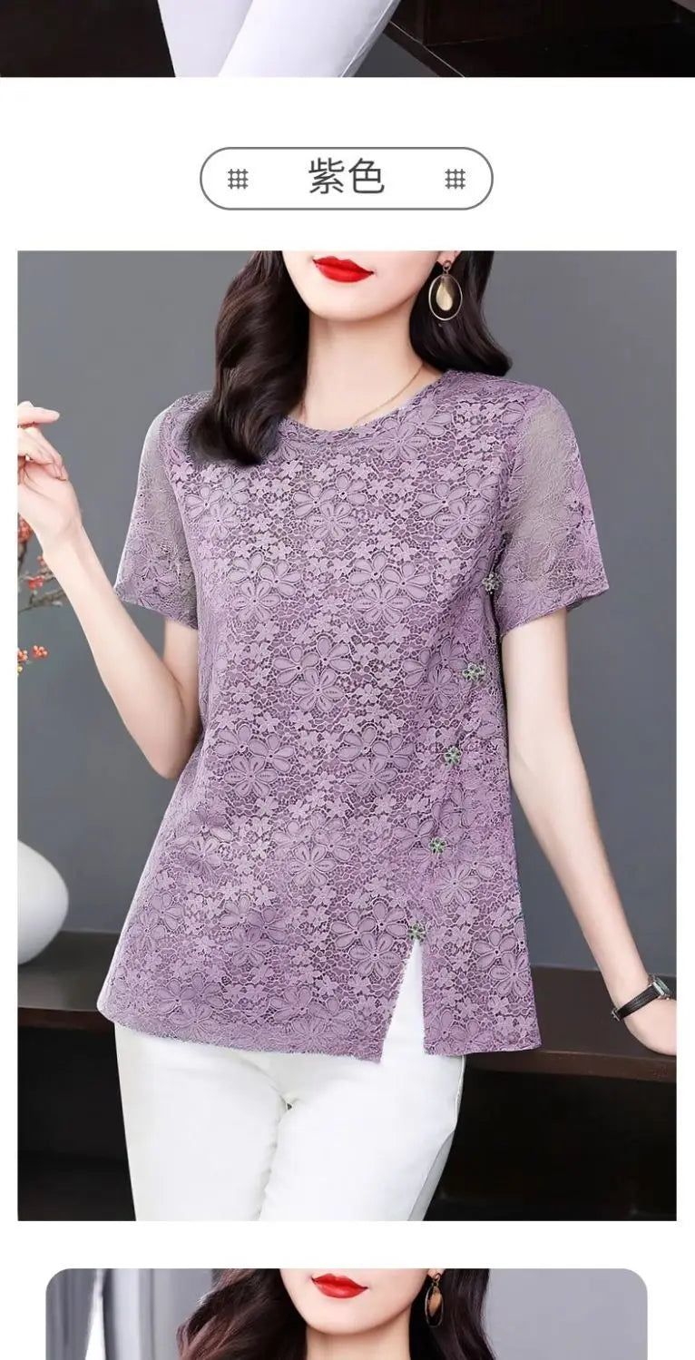 Lace Women's Summer New Fashion Stylish Short Sleeve T-Shirt Plus Size Design Sense Loose Slimming Top
