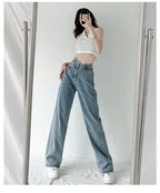 Design Sensibility High-Waisted Slimming Jeans Loose-Fit Straight-Leg Women's Korean Style Tie-Detail Wide-Leg Casual Trousers