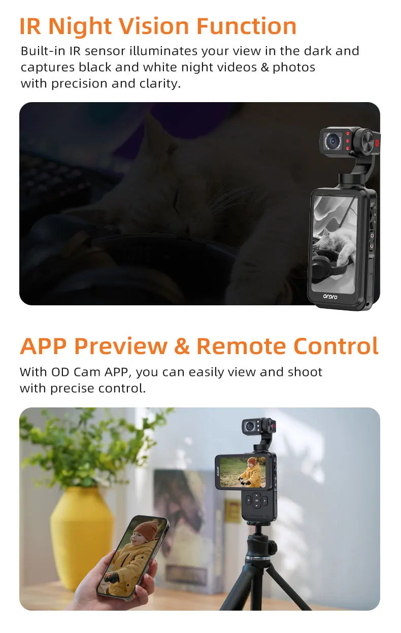 ORDRO M5 Pocket Video Camera Action Vlogging Digital Camcorder 5K 3-axis Face Tracking 3.5" Touch Screen Infrared Night Vision