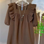 Summer Casual V-neck Back Cross Strap Fly Sleeve Elastic Shoulder Loose Fit Small Shirt Versatile Simple Top for Plump Sister