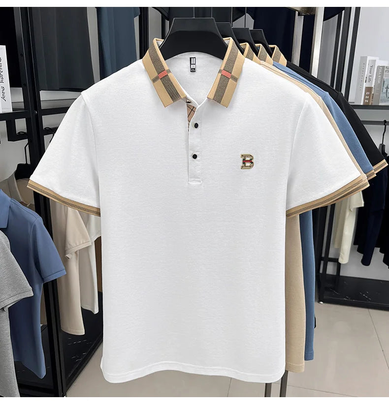 Summer new men's solid color casual fashion short sleeved polo shirt, summer comfortable business casual top