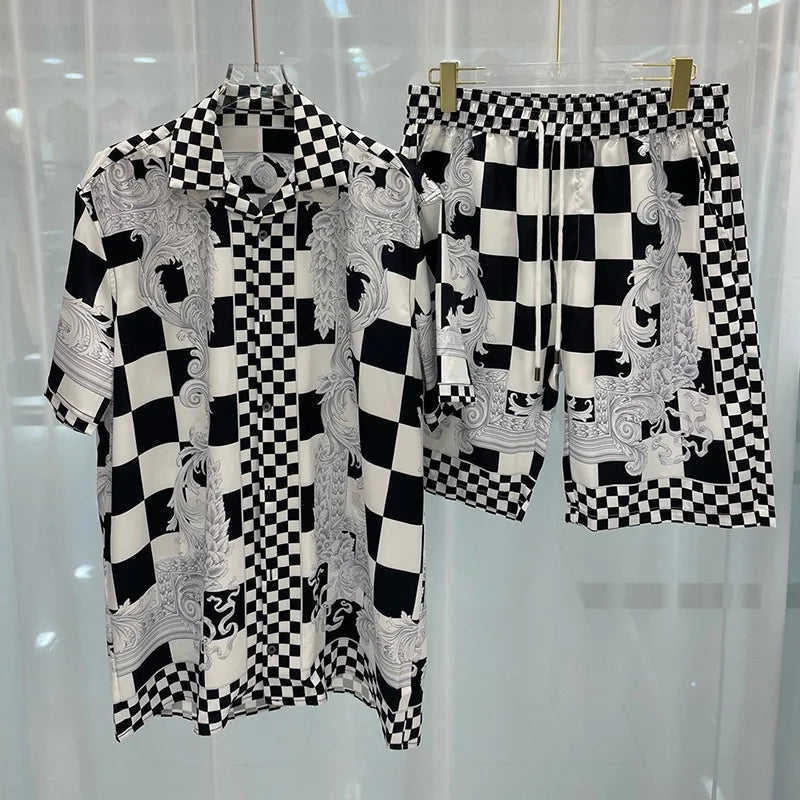 Royal luxury digital printed men's set fashion two-piece shorts set high-quality summer short sleeved shirt Allen Sen Trendy Clo
