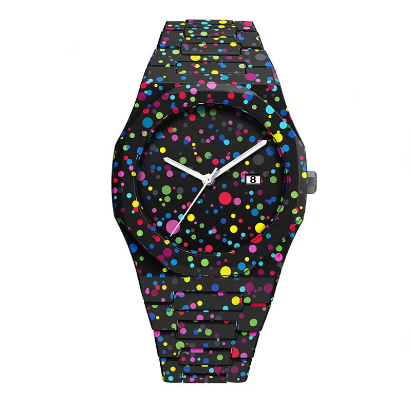 Creative Black and White Sketching Fashion Brand Men's Quartz Watch Casual Plastic Strap Waterproof Calendar Women's Watch