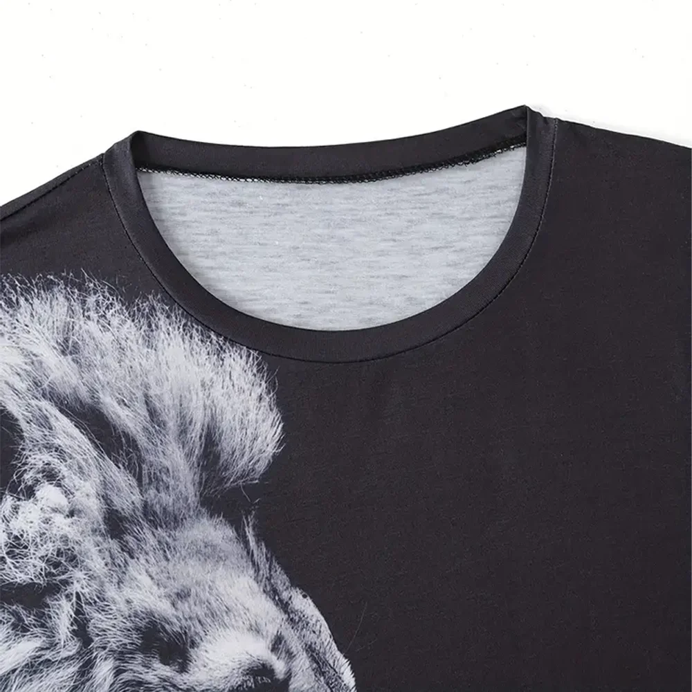 Lion Pattern Print Men's Vintage T-Shirt Gradient Graphic Tee Men's Summer Outdoor Casual Male Clothing Short Sleeve Top For Man