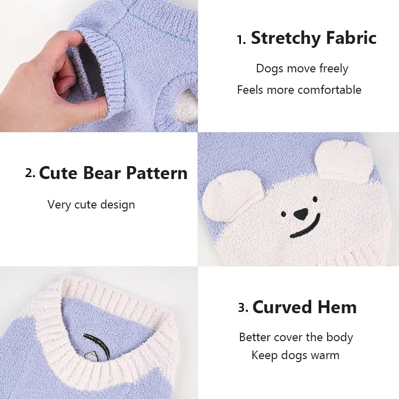 Warm Dog Sweaters Soft Comfortable Fleece Pet Sweaters for Small Dogs Cute Bear Puppy Knitted Coat for Chihuahua Maltese Bichon