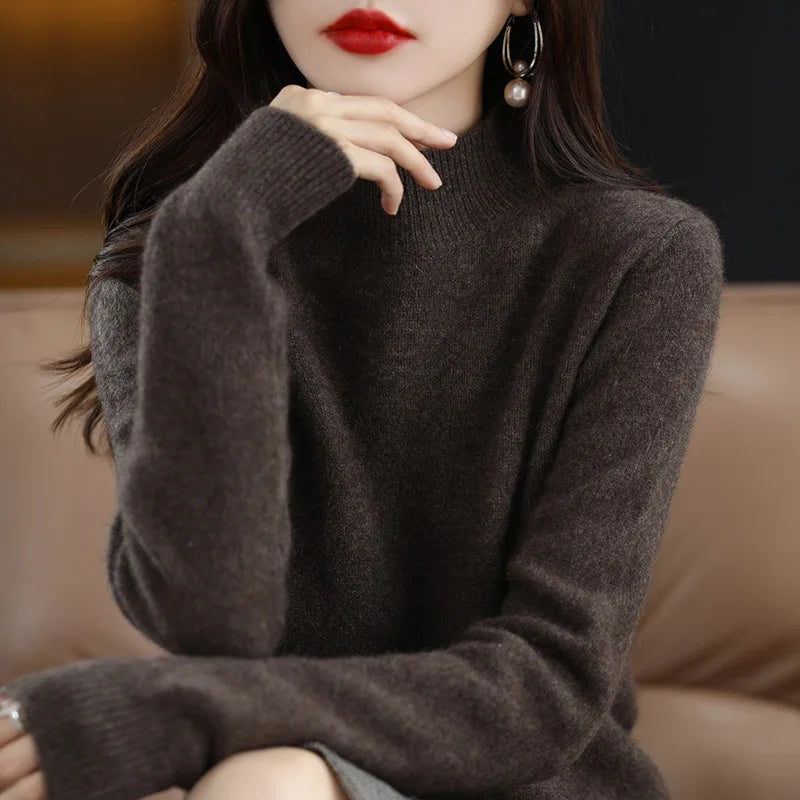 Autumn Winter Women Sweaters Long Sleeve Thick Warm Knitwears Pullovers Mock Neck Loose Sweater Korean Fashion Bottoming Shirt