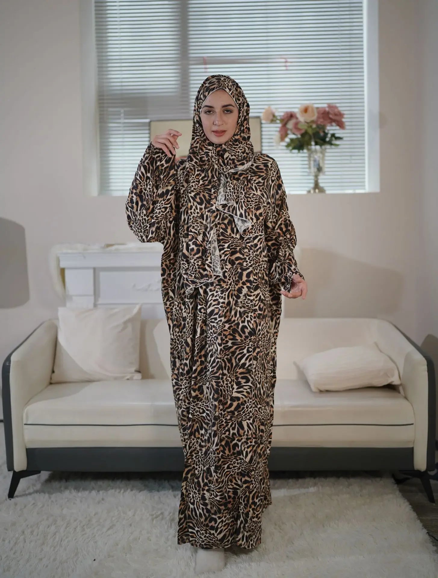 Eid Muslim Women Prayer Dresses Scarf Abayas Leopard Print Long Robe Ramadan Morocco Dubai Kaftan Islam Saudi Vestidos Jalabiya