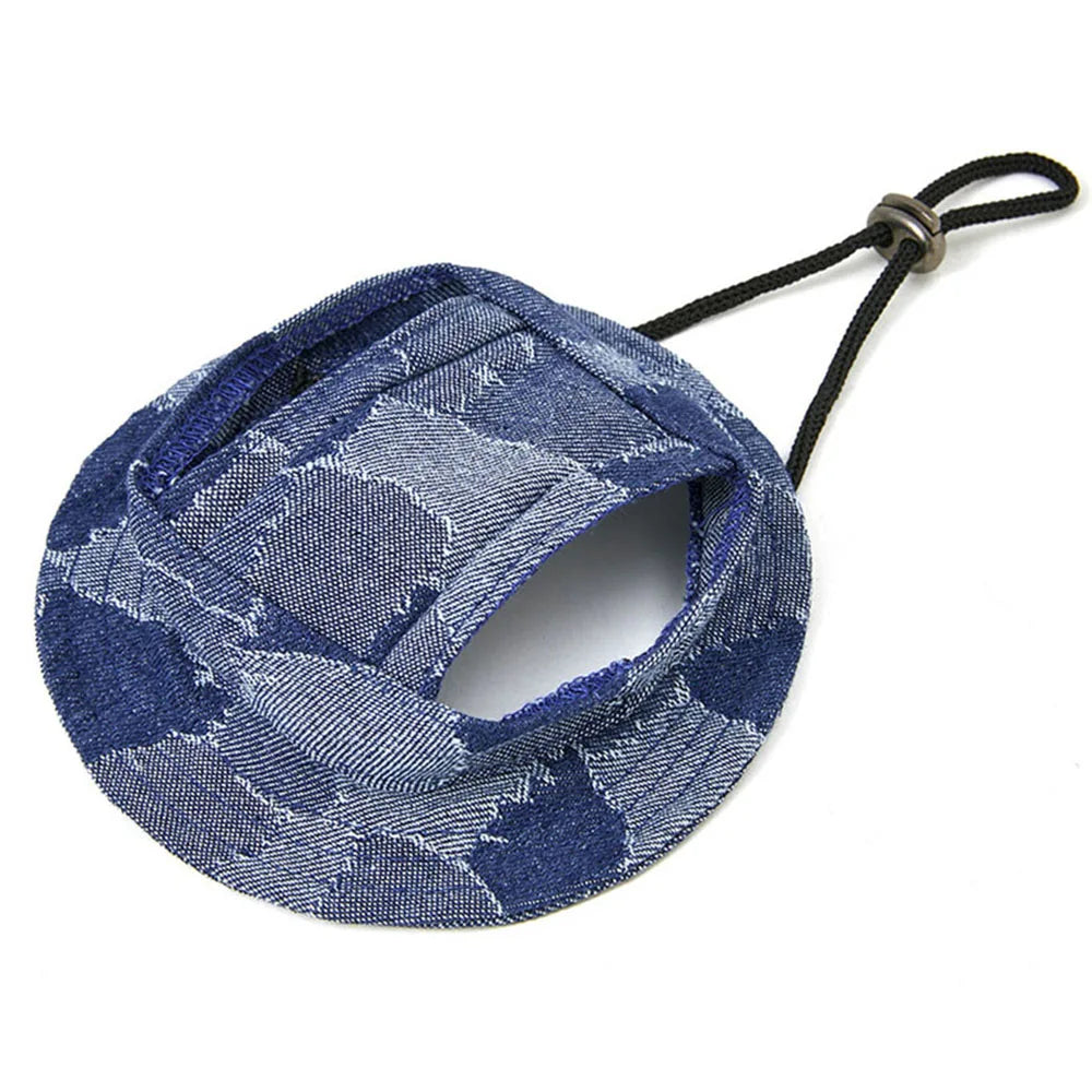 Round Brim Pet Cap Visor Hat Pet Dog Denim Sun Cap with Ear Holes for Small Medium Large Dogs Puppy Outdoor Outfits Cat Dog Caps