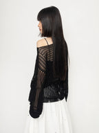 Y2K Hollow Out Knitted Pullovers Women Korean Harajuku Oversized Sweater Summer Sexy Slash Collar Long Sleeve Sunscreen Jumper