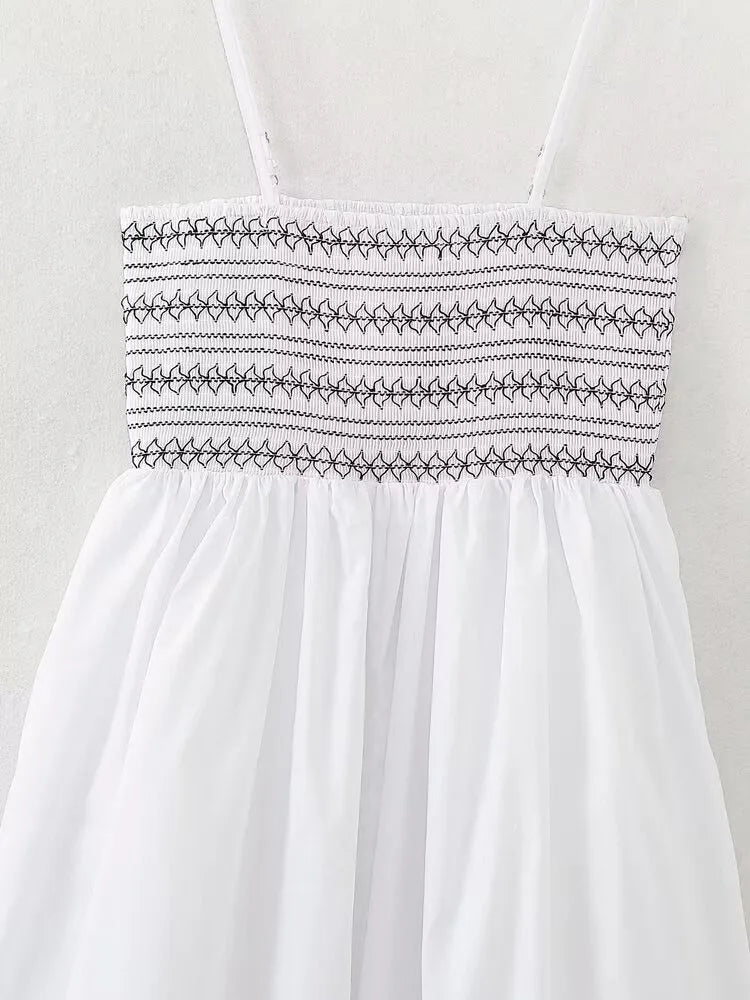Neck Sleeveless Mid-Calf Party Dress Chest Elastic A-line Dress TRAF Elegant Summer Women Patchwork Strap Dress 2024 Sexy