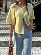 2000s Sweaters y2k Clothes Women Solid Color Round Neck Single Breasted Short Sleeve Cardigan Tops Fashion Streetwear