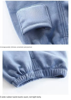 Autumn/winter Children's Fleece-lined Corduroy Pants Stylish Embroidery Casual Warm Trousers For Boys Girls