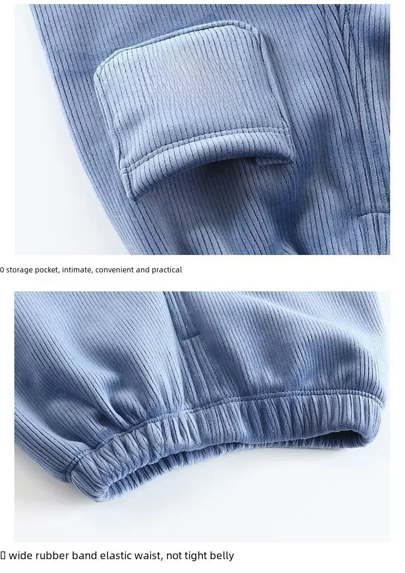 Autumn/winter Children's Fleece-lined Corduroy Pants Stylish Embroidery Casual Warm Trousers For Boys Girls