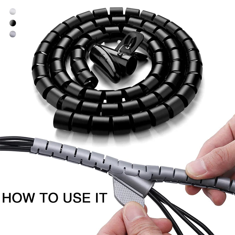 2M 16/10mm Flexible Spiral Cable Wire Protector Cable Organizer Computer Cord Protective Tube Clip Organizer Management Tools