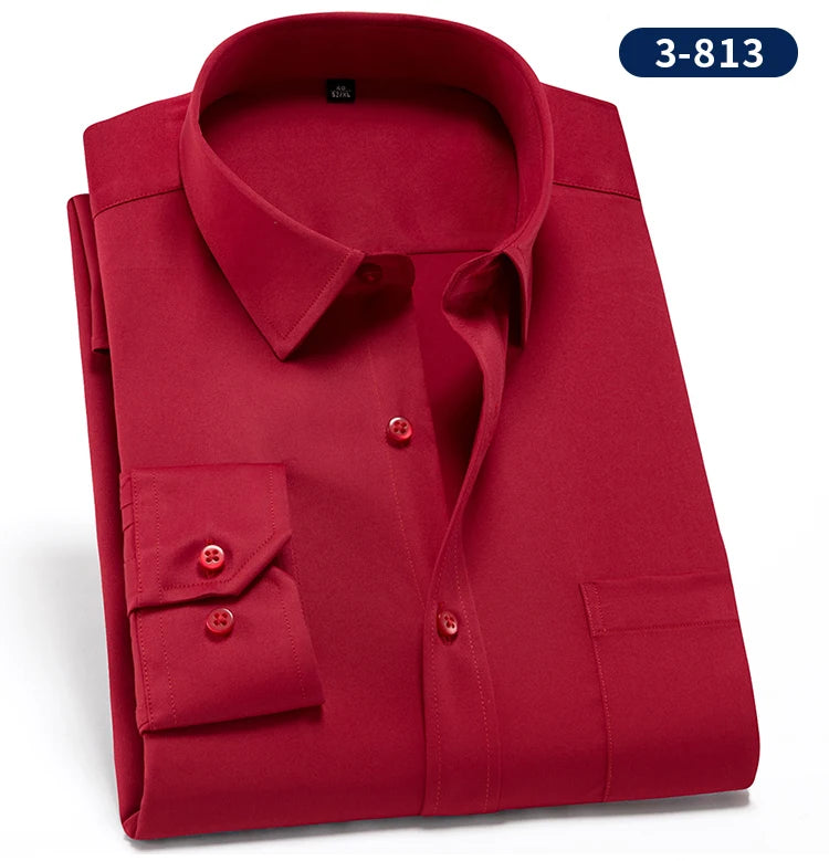 2023 Non-Iron Solid  Soft Easycare Stretch Shirts Men Spandex Long Sleeve Dress Shirt Men Office Shirts Men Clothing