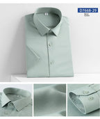 2023 Summer Short Sleeve High Density Silky Material Solid  Elastic Business Men Dress Shirts No Pocket Stretch Clothes