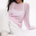 Y2k Women 2024 Summer Autumn Women Pullovers Chic Pink Casual Fashion Loose Elegant Sweater White Jumper Sueter Mujer
