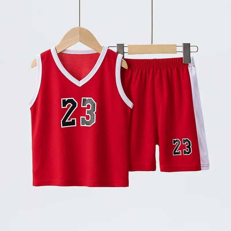 2 Pcs Summer Children's Quick Drying Sports Suit Boys' Comfortable And Breathable Multi-color Vest Girls' Running Casual Shorts