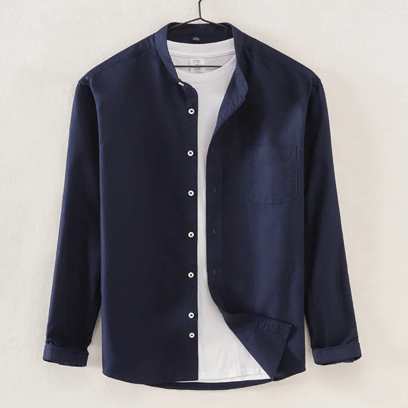 2025 Cotton Stand-up Neck Oxford Spinning Anti-wrinkle Casual  Spring  Autumn New Men's Shirt Jackets  Long Sleeve Shirt Men's