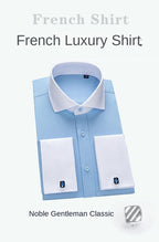 2024 Niche Chic Double Folded Sleeve Windsor Collar  Business Long-sleeved Shirt Men's High-grade  Dress random French Cufflinks