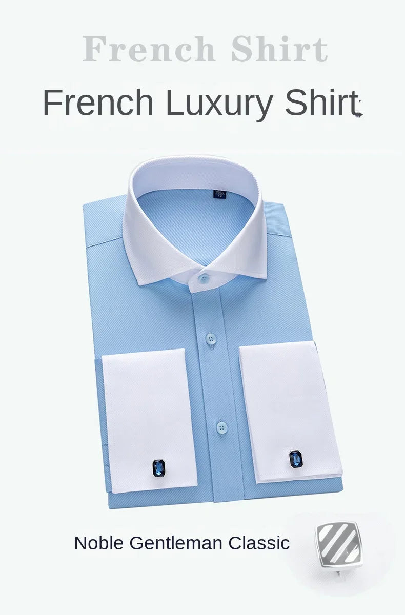2024 Niche Chic Double Folded Sleeve Windsor Collar  Business Long-sleeved Shirt Men's High-grade  Dress random French Cufflinks