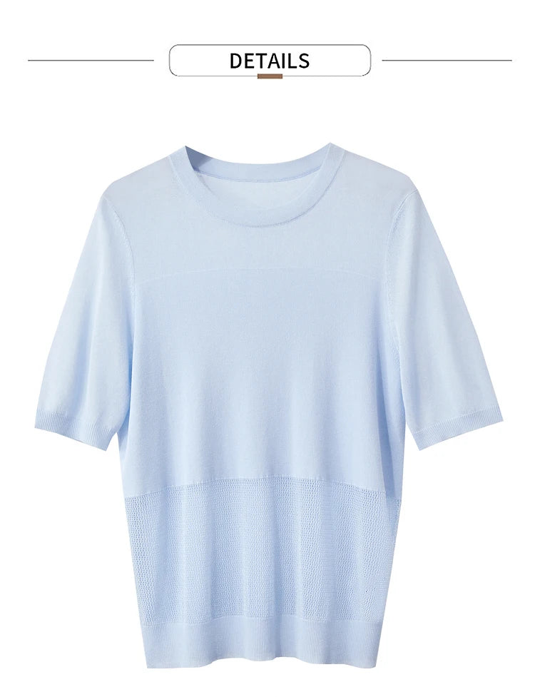 Amii Minimalism 2024 Knit Sweater Women Summer New Solid O-Neck Loose Short-sleeved Wool Casual Patchwork Chic Tops 12422028